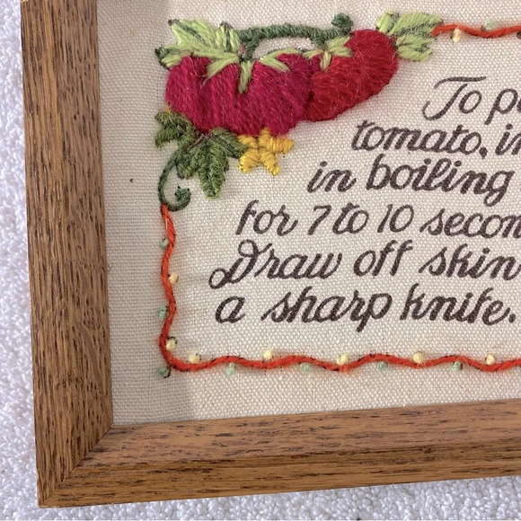 Vintage Handmade Framed Embroidered Kitchen Tips Wall Decor - Picture 6 of 13